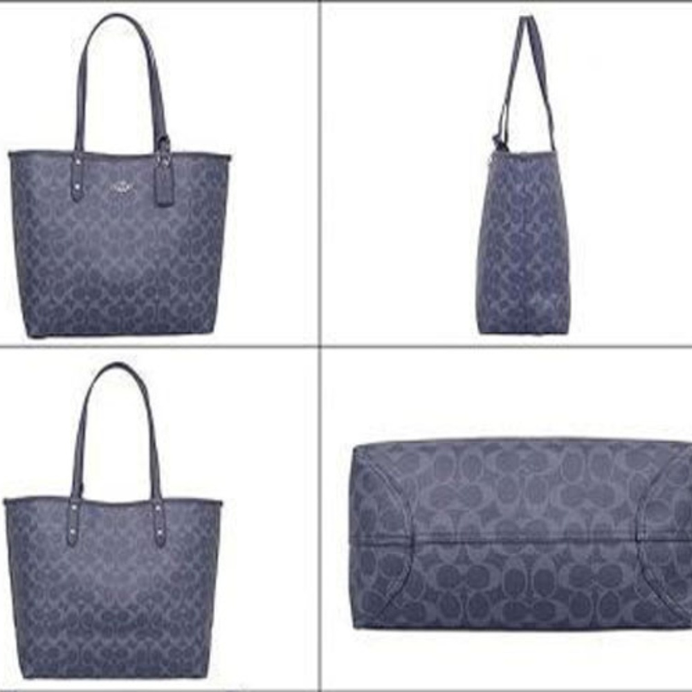COACH DENIM NAVY REVERSIBLE TOTE SIGNATURE NWT - Picture 5 of 5